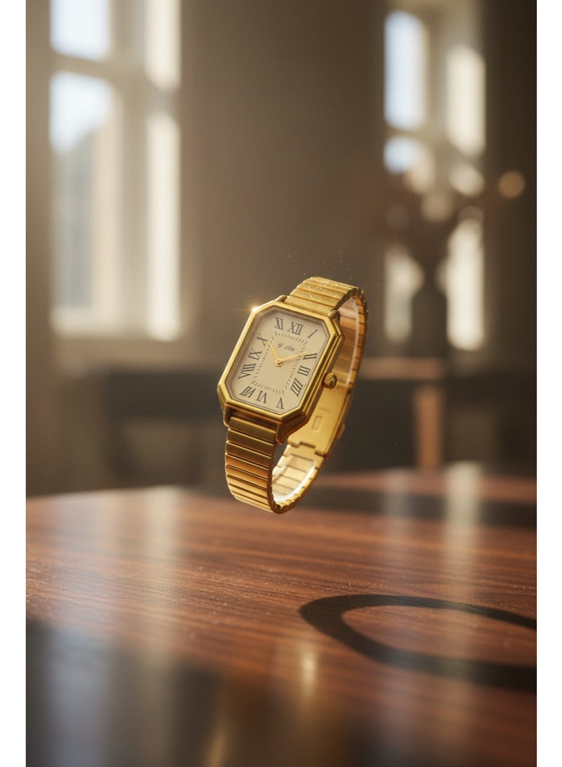 Shein Classic Women’s Analog Wrist Watch – Gold Stainless Steel Bracelet with Roman Numeral Rectangular Dial - Image 3